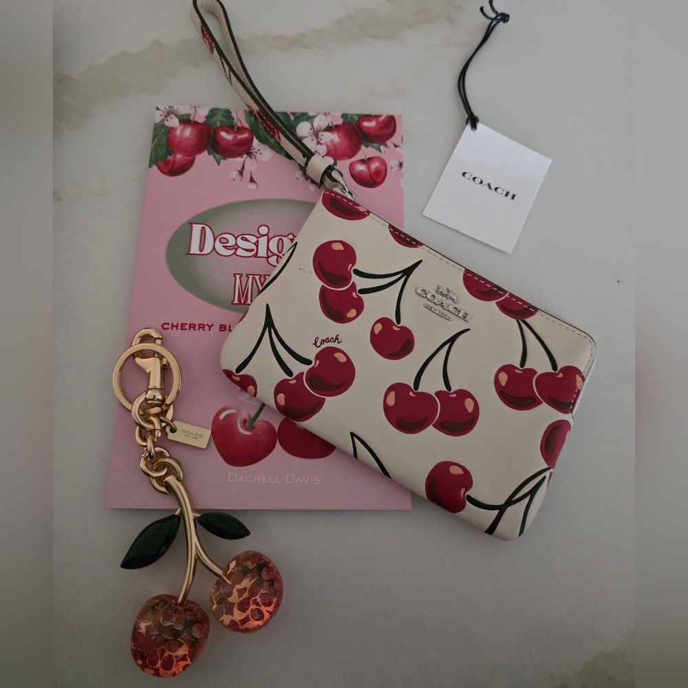 Coach Cherry Print Wristlet & Bag Charm Set